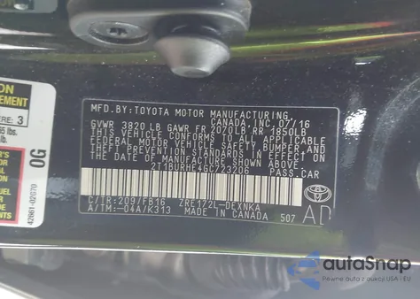 2016 Toyota Corolla Le из США, поврежденный, VIN 2T1BURHE4GC723206